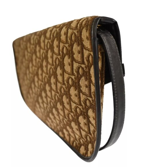CHRISTIAN DIOR Trotter Pattern 2way Clutch Hand Bag Canvas Leather Brown 33EF008 - Picture 4 of 16
